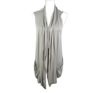 Logo Lori Goldstein Open Front Cardigan Waterfall Vest Women's L Gray Lagenlook